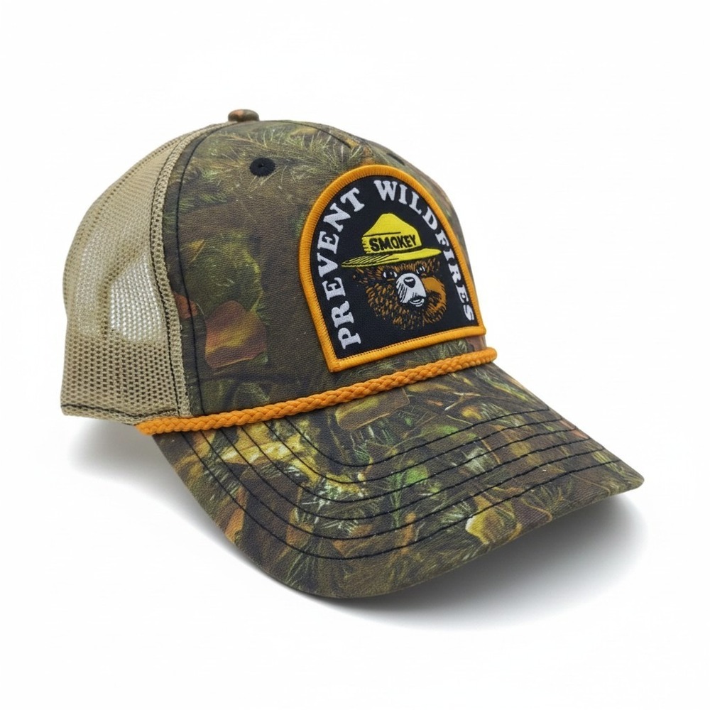 Smokey Bear Prevent Wildfires Camo Trucker Hat Mad Engine Snapback Mesh Cap NEW